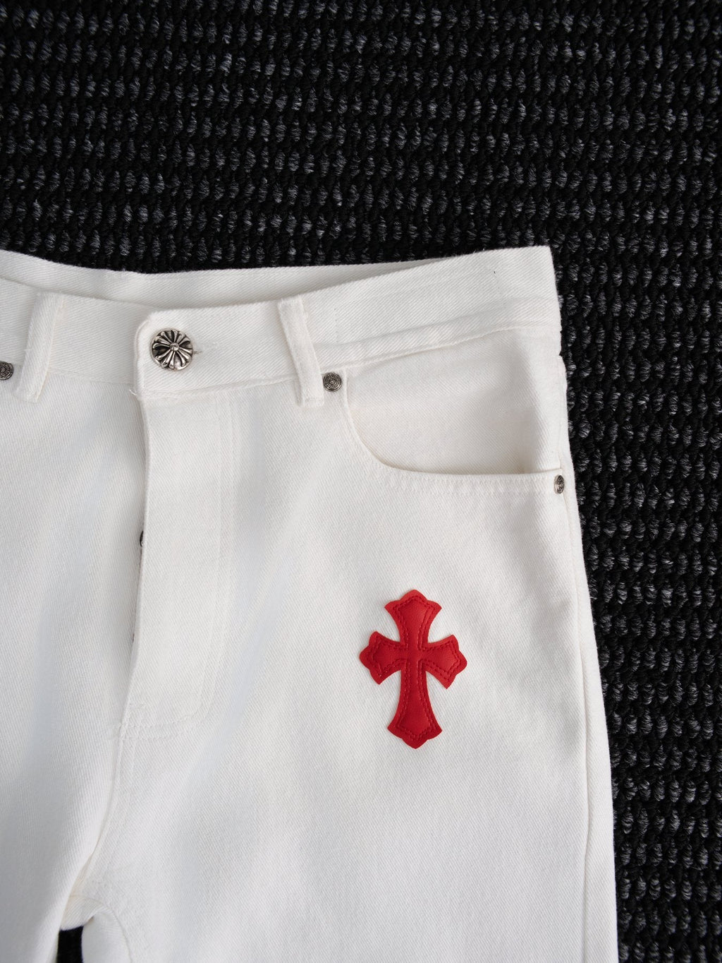 Chrome Hearts White Cross Patch Jeans — detail