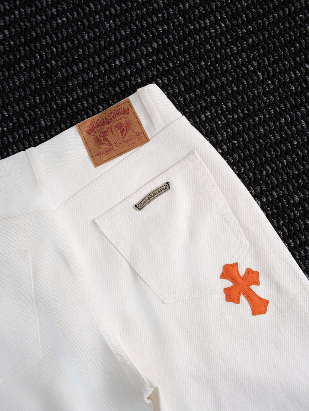 Chrome Hearts Cross Patch White Jeans — detail