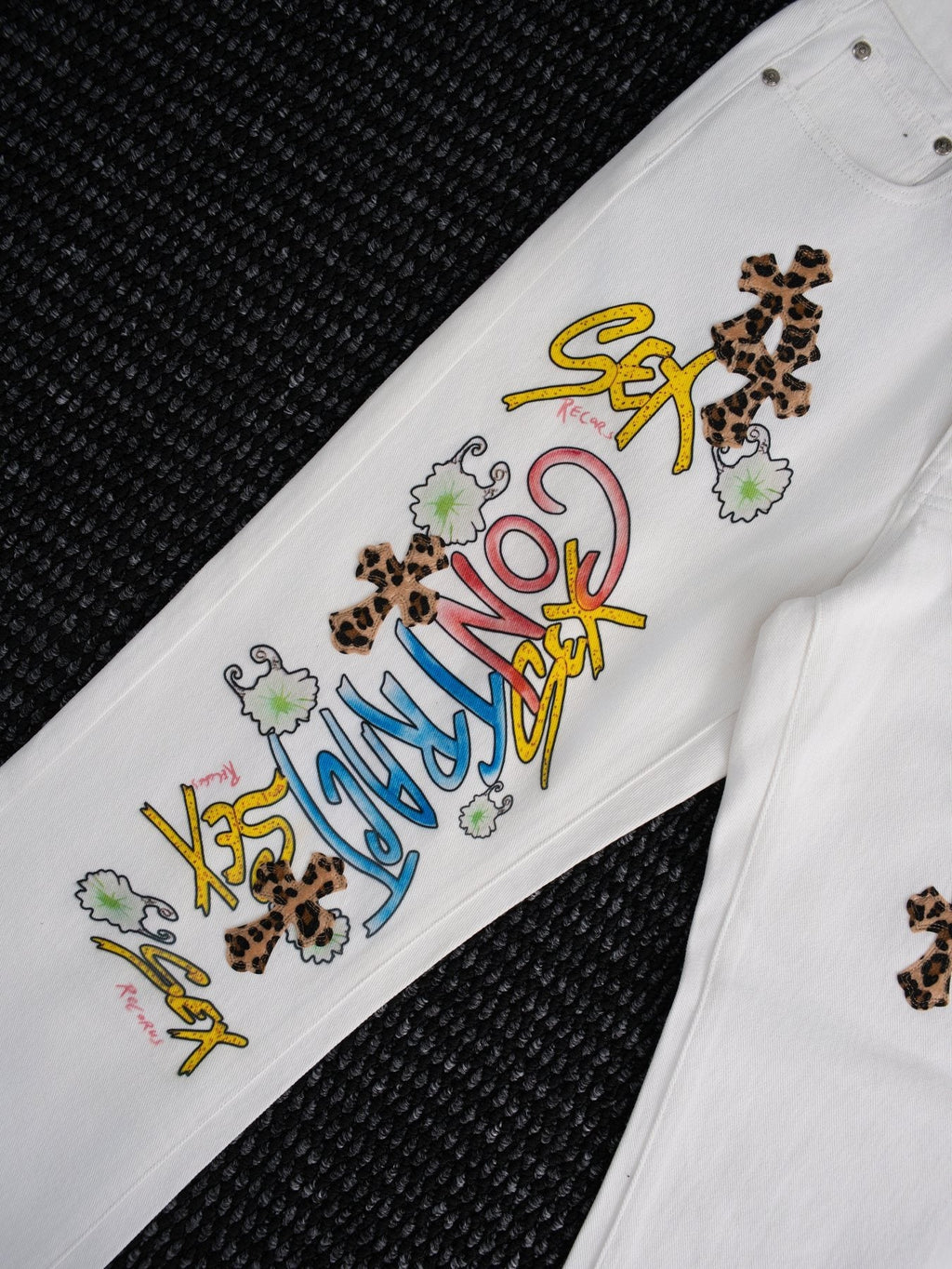 Chrome Hearts White Cross Applique Graphic Jeans — detail