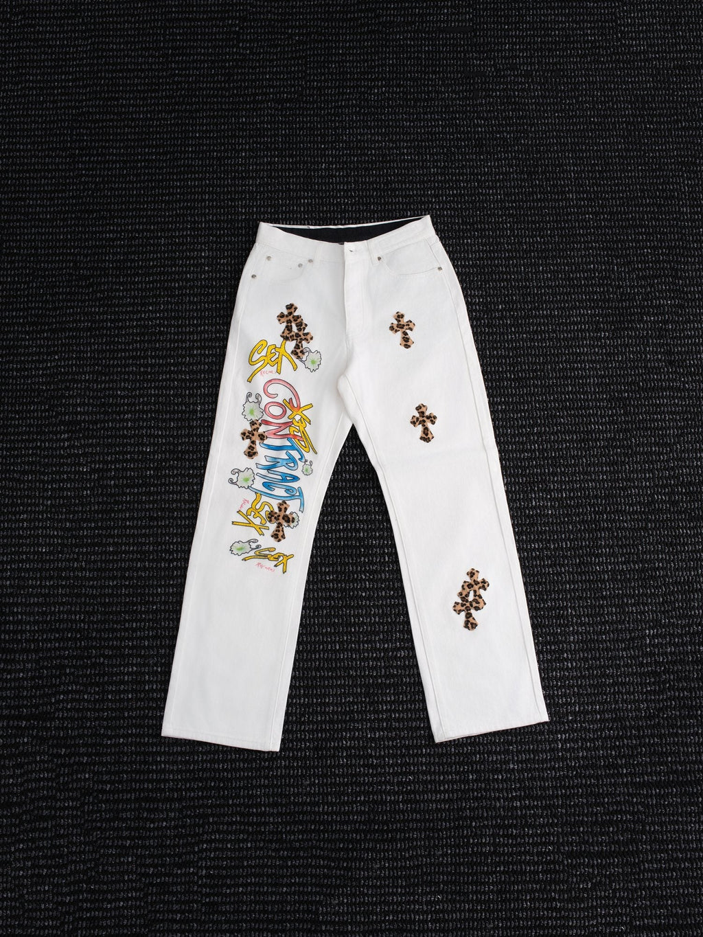 Chrome Hearts White Cross Applique Graphic Jeans — hero