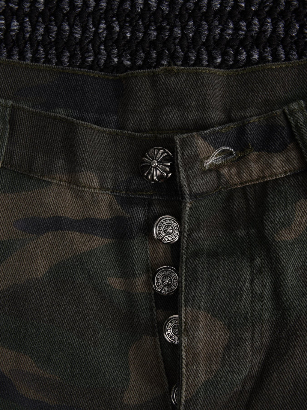 Chrome Hearts Camo Cross Patch Cargo Shorts — detail