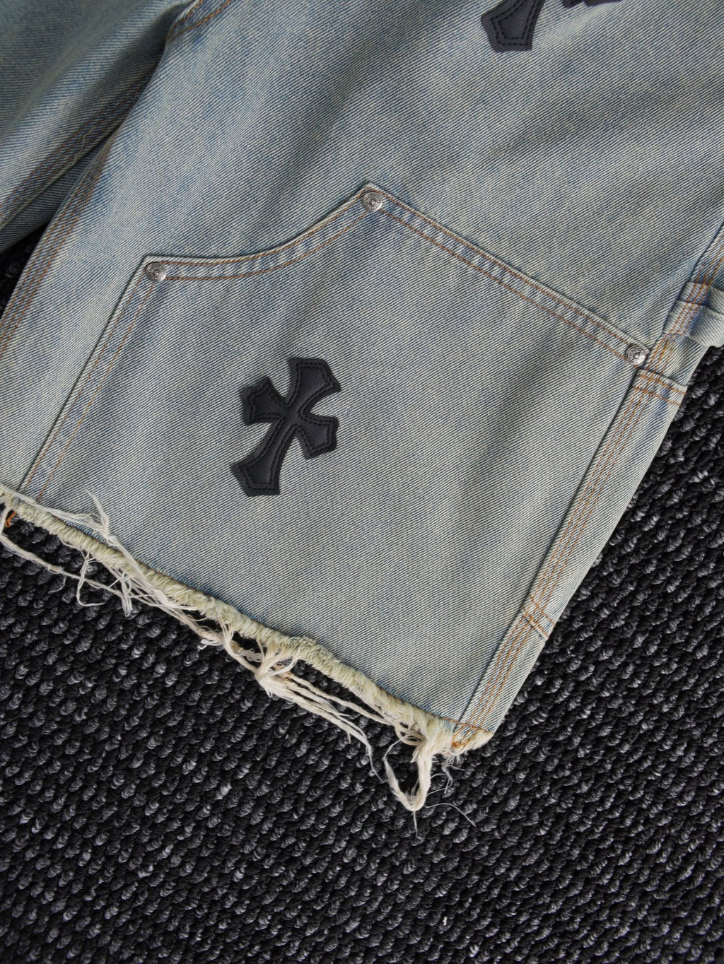 Chrome Hearts Cross Patch Denim Shorts — detail