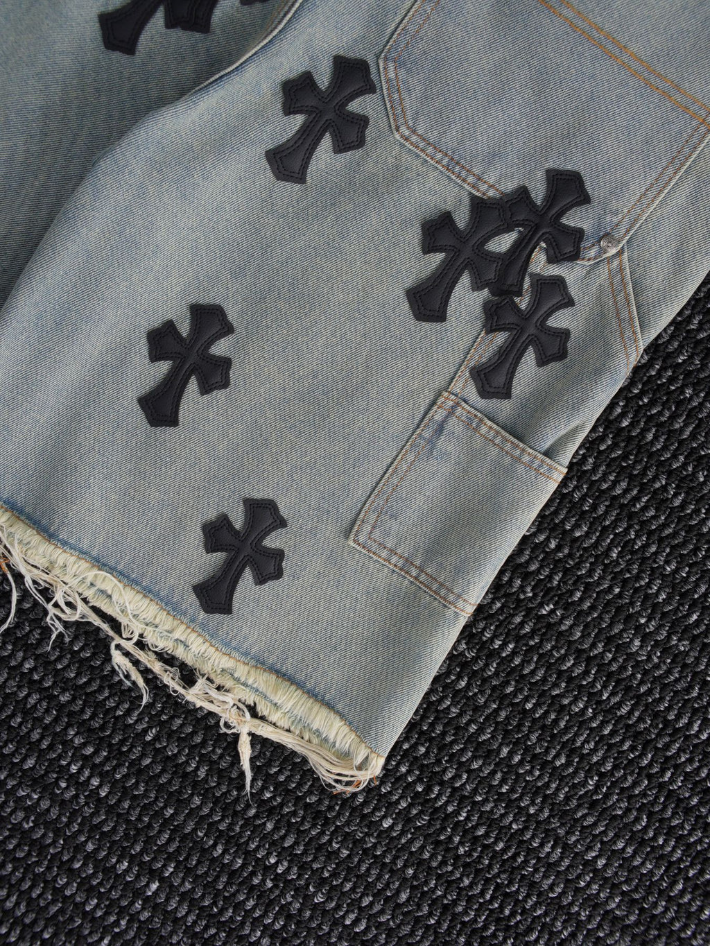 Chrome Hearts Cross Patch Denim Shorts — detail