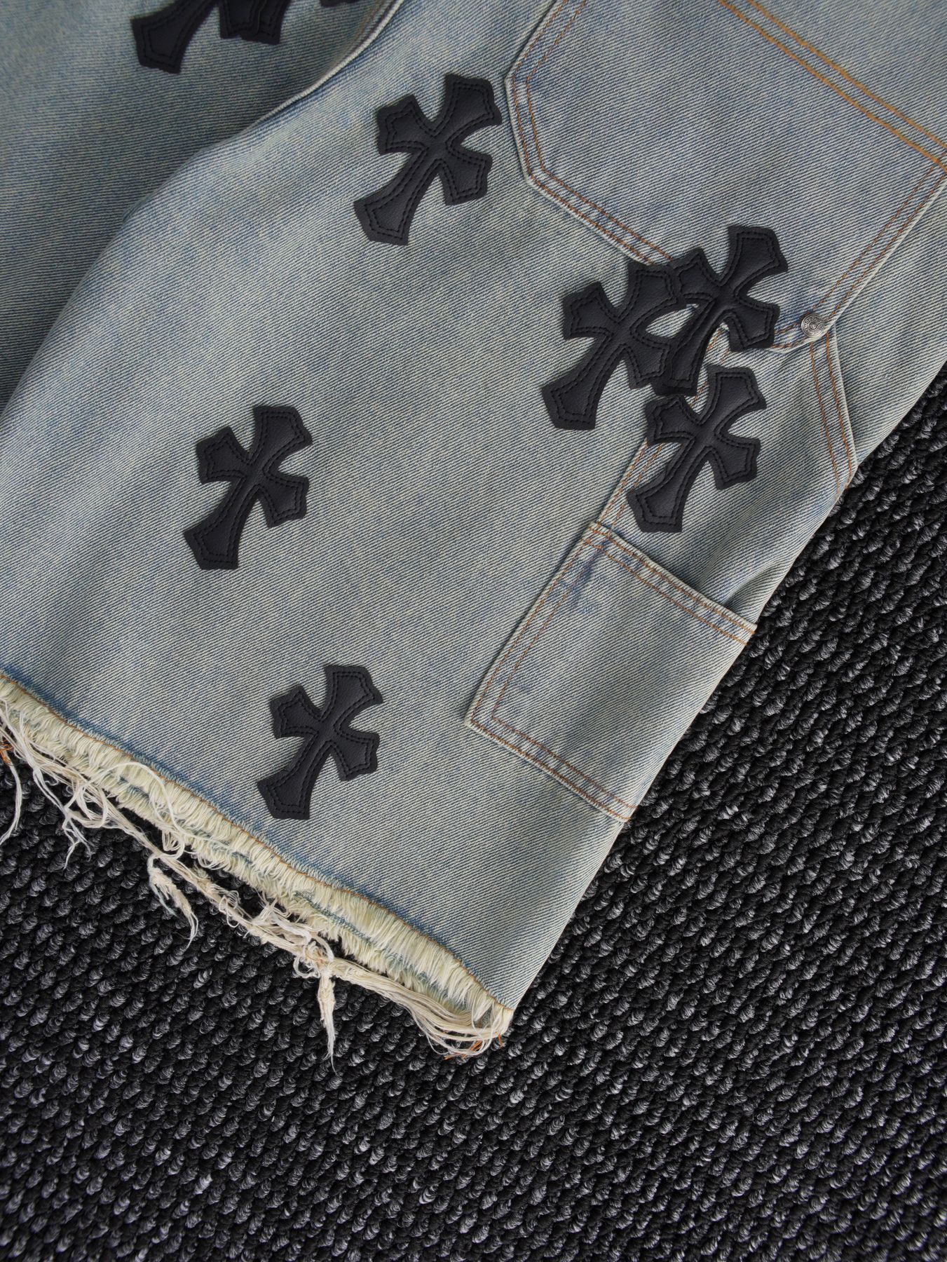 Chrome Hearts Cross Patch Denim Shorts — detail