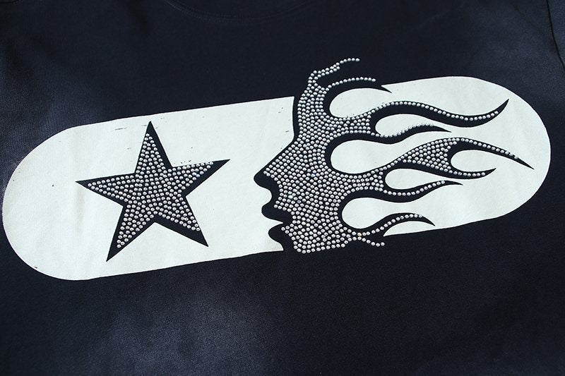 Hellstar Star Flame Rhinestone Graphic T-Shirt — detail