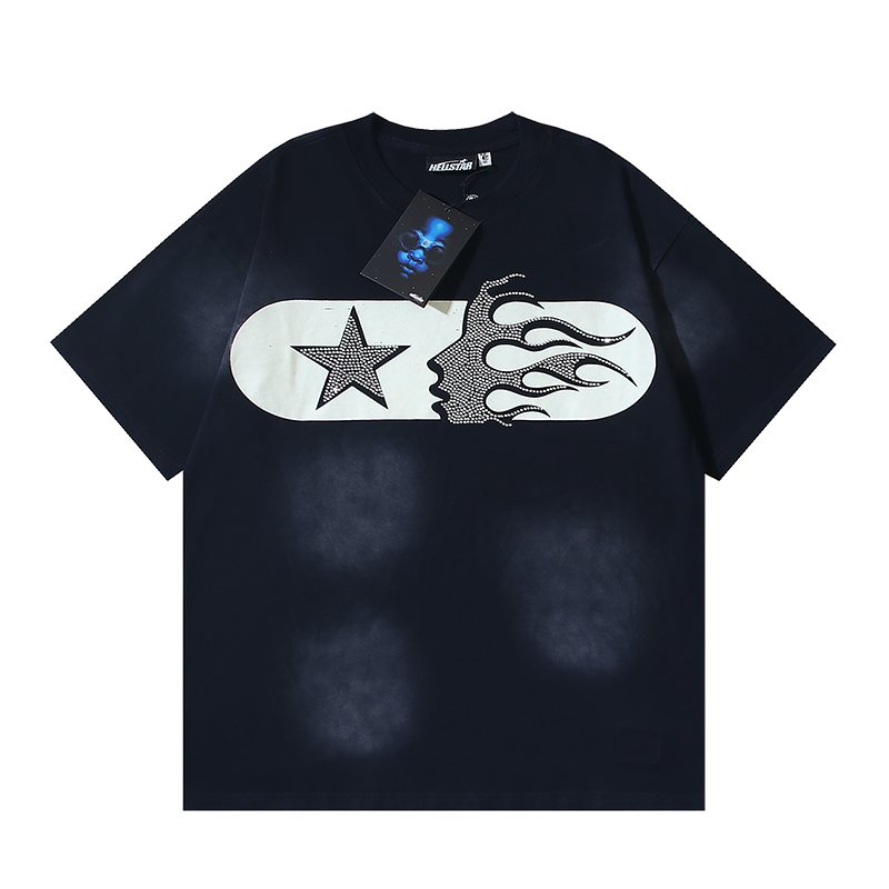 Hellstar Star Flame Rhinestone Graphic T-Shirt — front