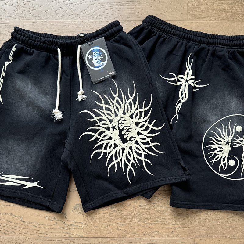 Hellstar Washed Black Graphic Shorts — context