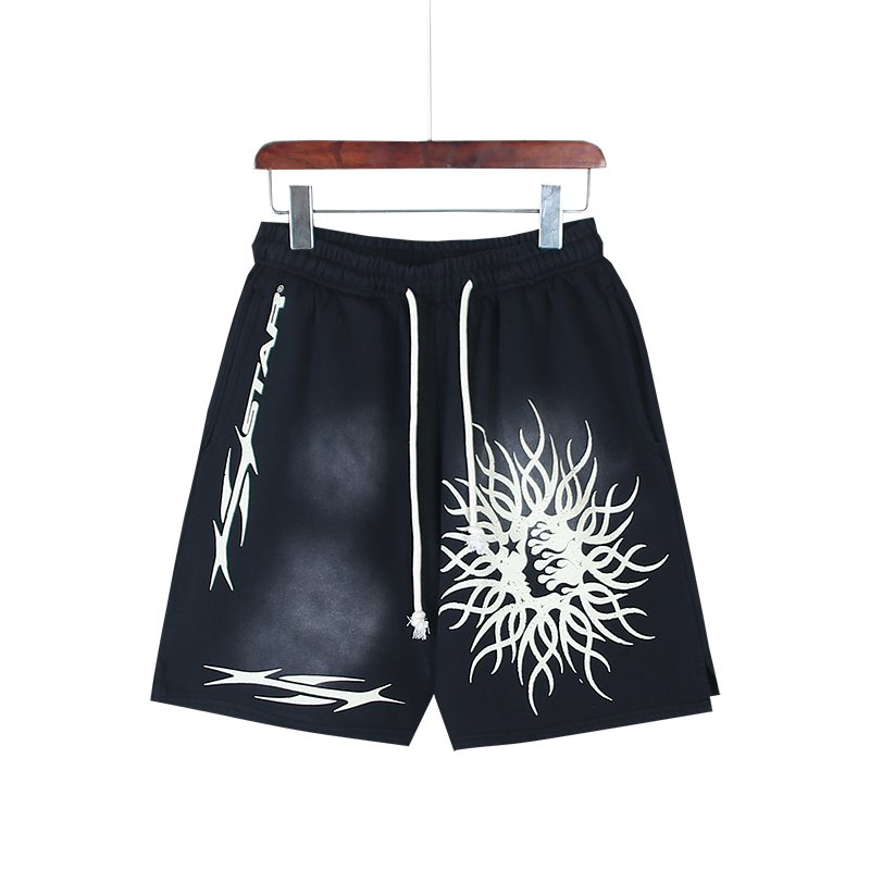Hellstar Washed Black Graphic Shorts — front