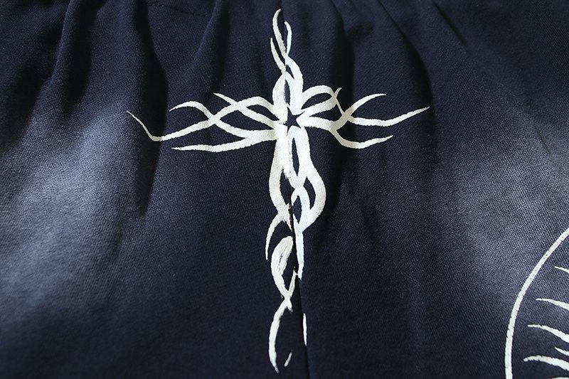 Hellstar Washed Black Graphic Shorts — detail