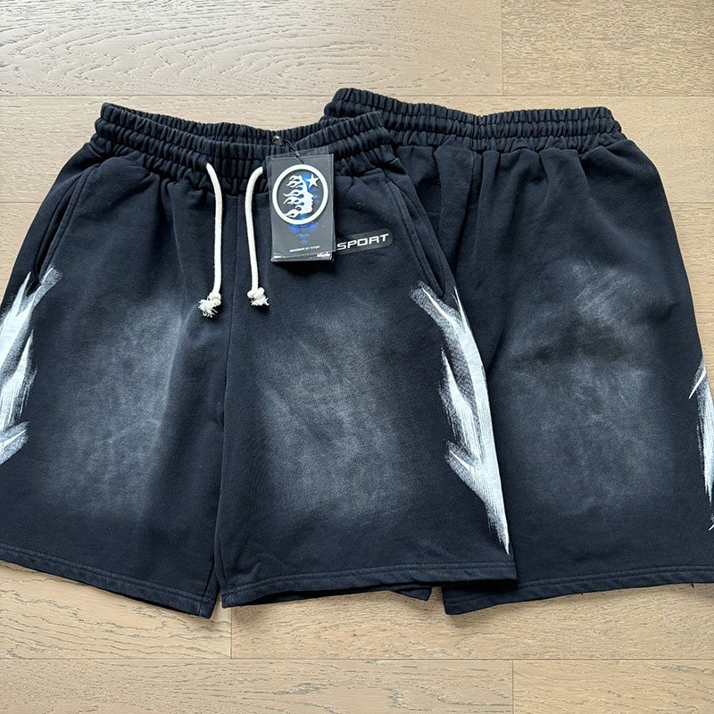 Hellstar Washed Black Lightning Graphic Shorts — context