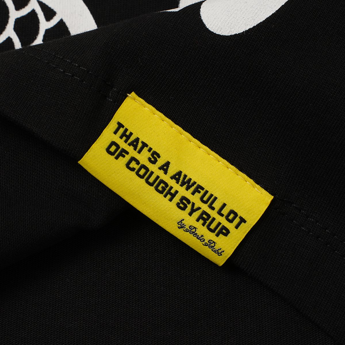 THAT'S A AWFUL LOT OF COUGH SYRUP P47 Graphic Black Short-Sleeve T-Shirt — hang_tag