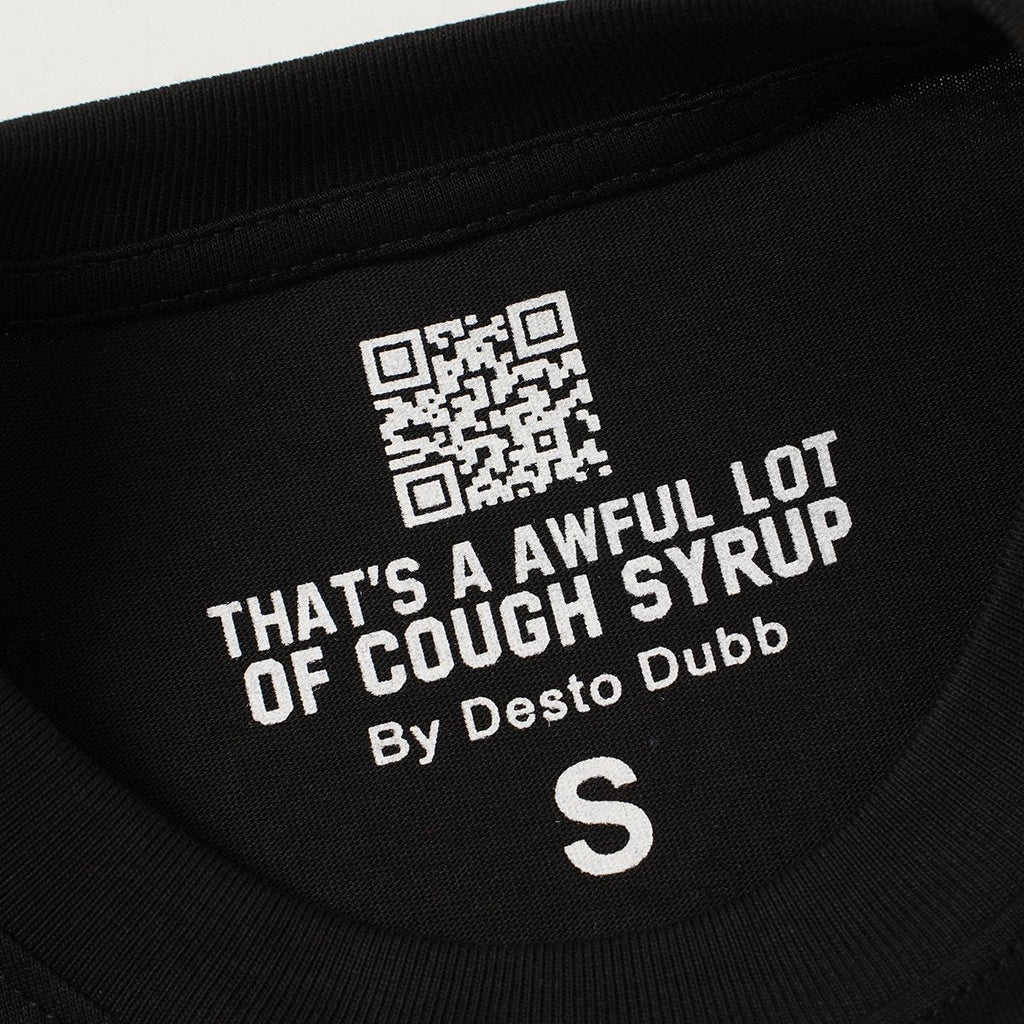 THAT'S A AWFUL LOT OF COUGH SYRUP Black Front & Back Graphic T-Shirt — neck_label