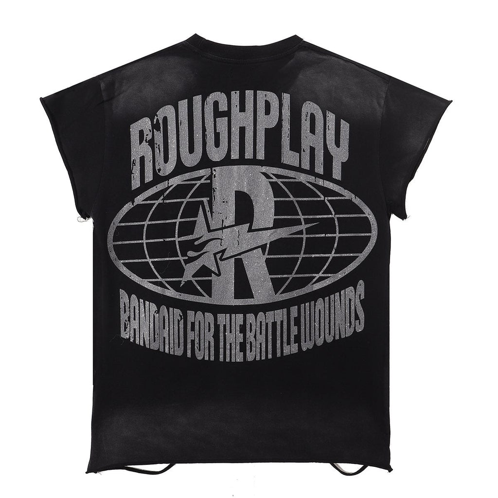 Rough Play Washed Rhinestone Sleeveless T-Shirt — back