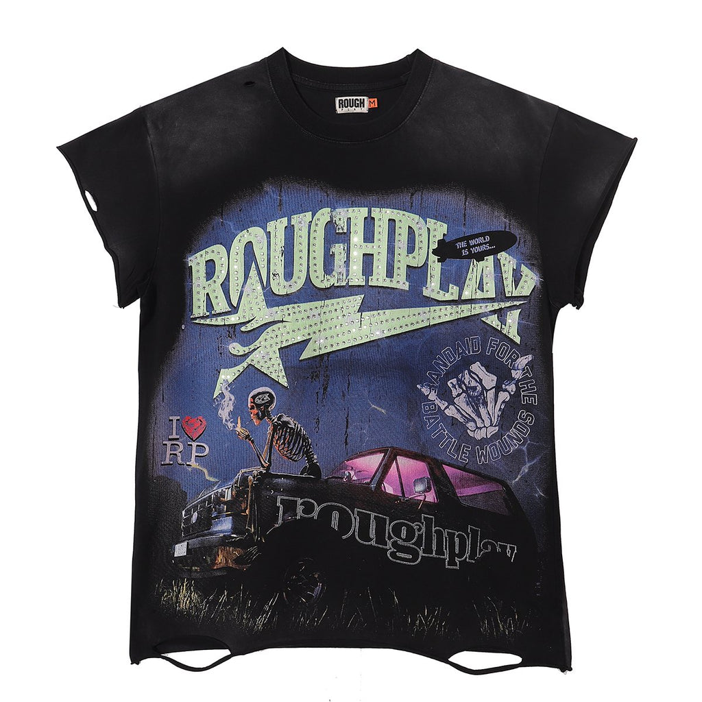 Rough Play Washed Rhinestone Sleeveless T-Shirt — hero