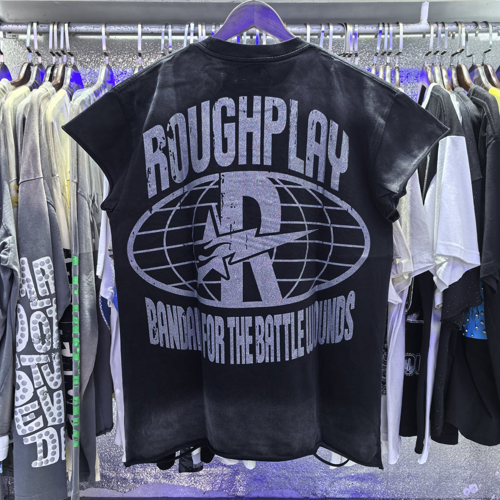 Rough Play Washed Rhinestone Sleeveless T-Shirt — context