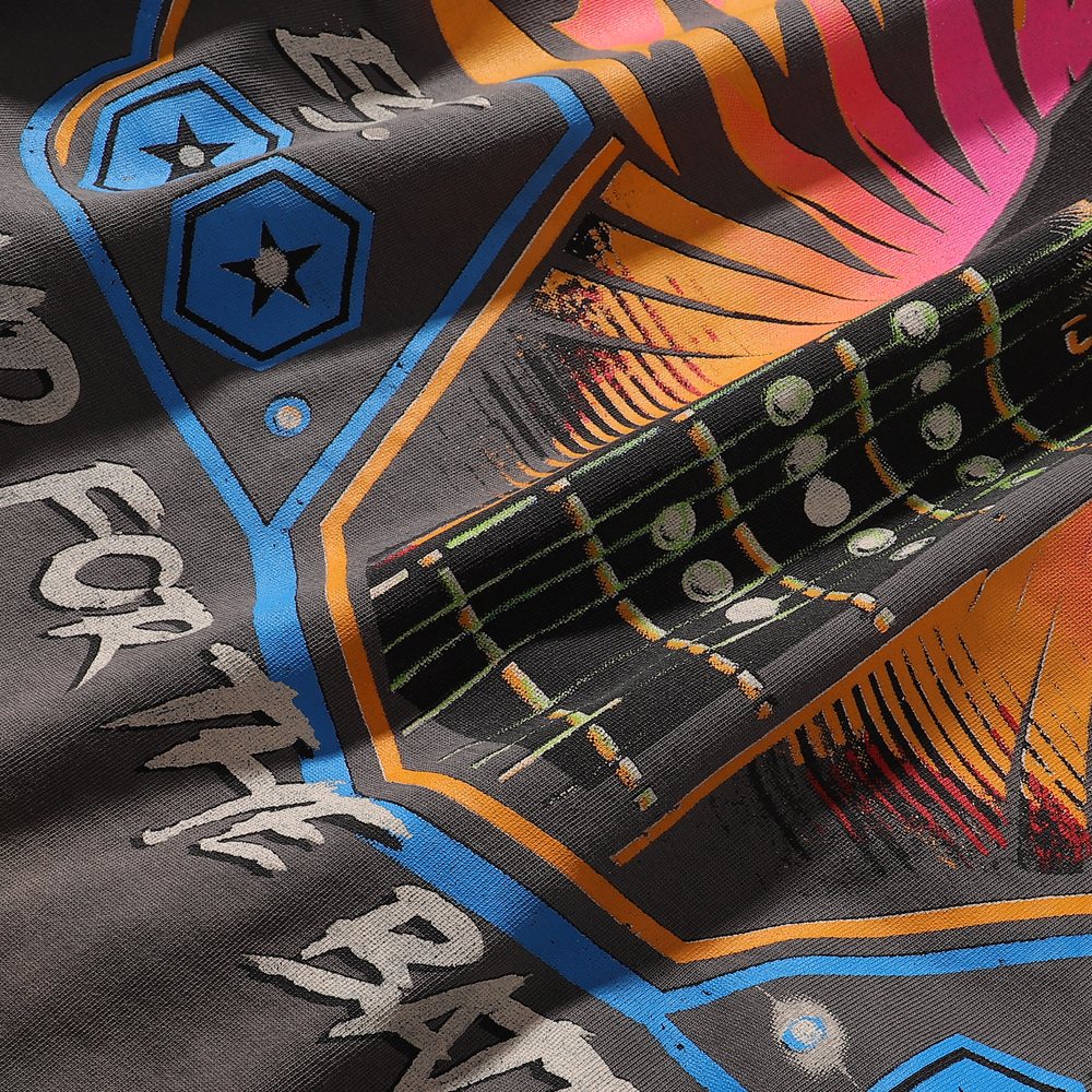 Rough Play Rock Hand Guitar Rhinestone Graphic T-Shirt — detail