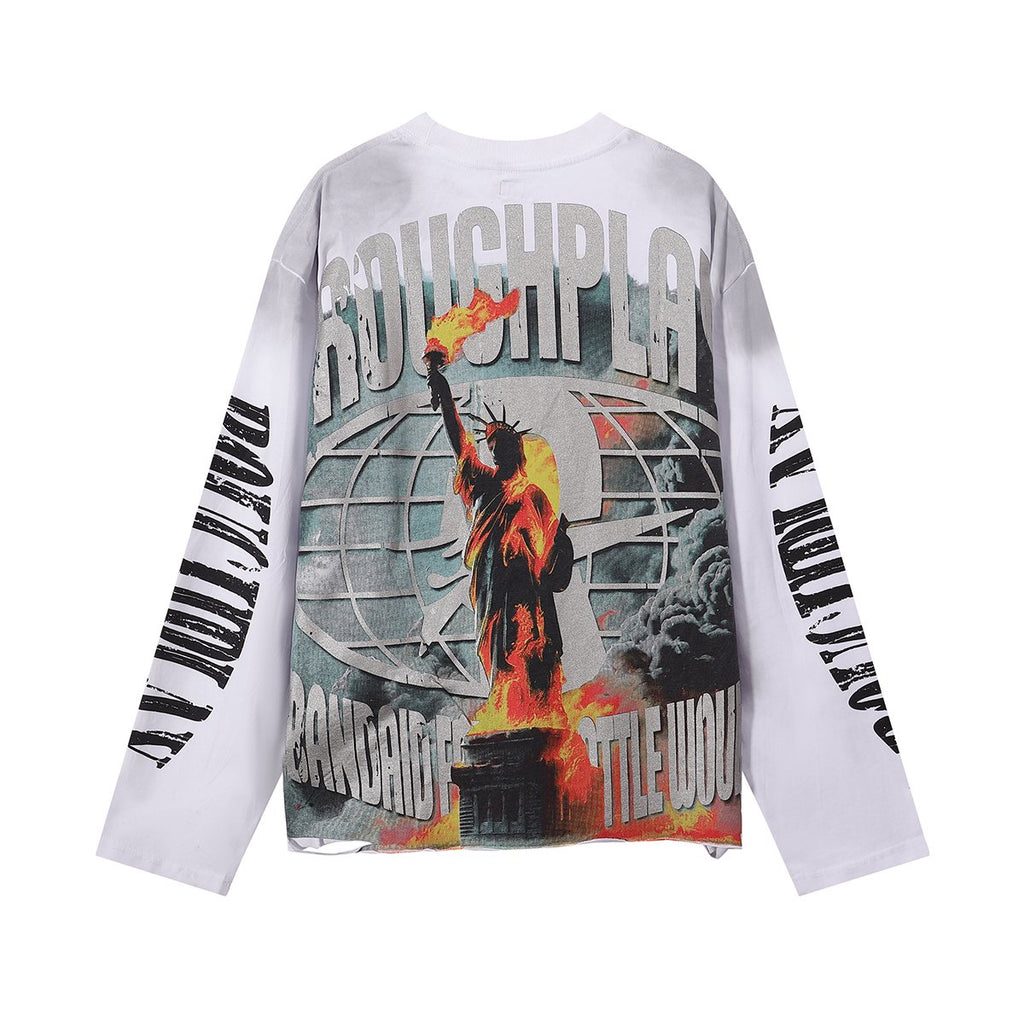 Rough Play Statue of Liberty Graphic Long-Sleeve T-Shirt — back