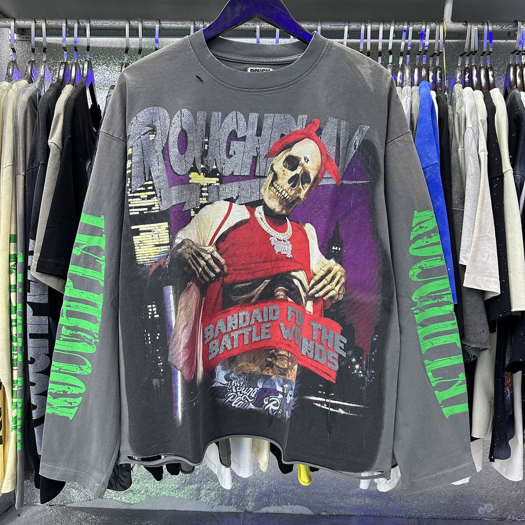 Rough Play Thug Life Skeleton Graphic Long-Sleeve T-Shirt — context