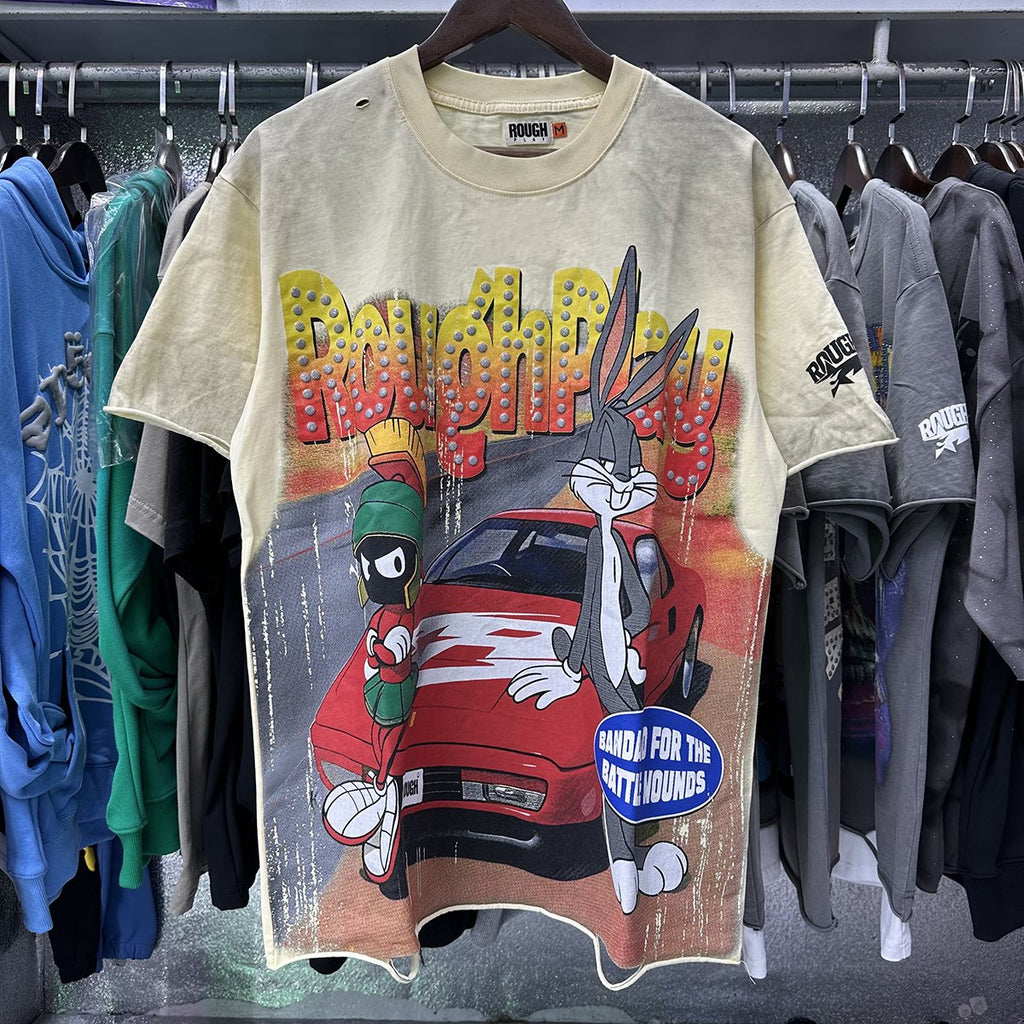 Rough Play Rabbit Car Distressed Short-Sleeve T-Shirt — context