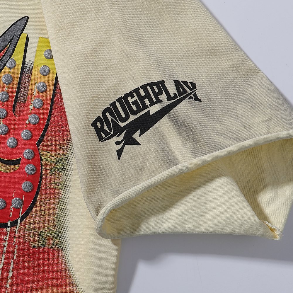 Rough Play Rabbit Car Distressed Short-Sleeve T-Shirt — fabric_closeup