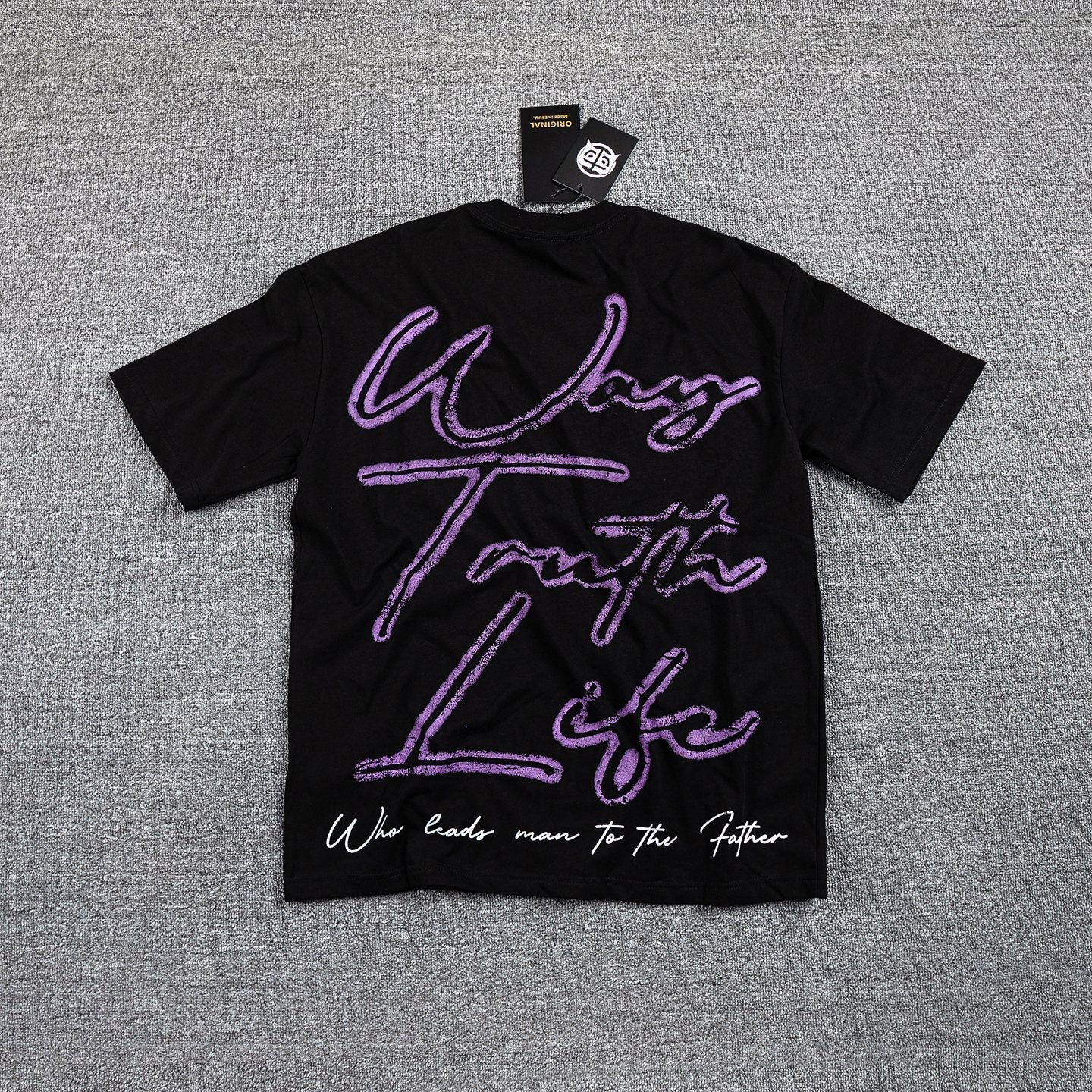 Wing Tonight Life Purple Script Graphic T-Shirt — front