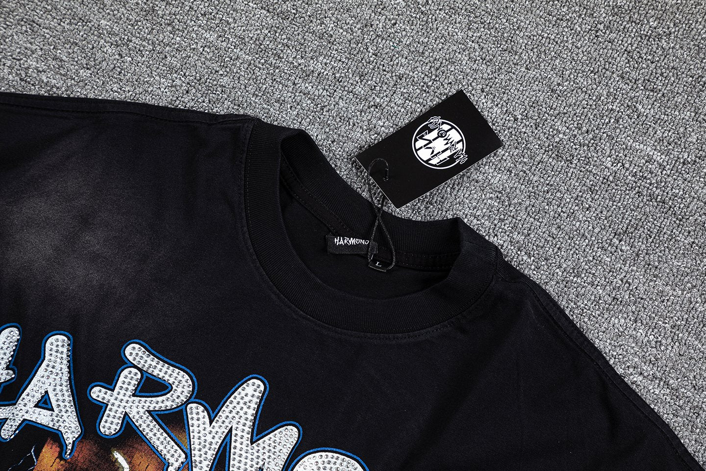 HARMONY Black Front & Back Graphic T-Shirt — hang_tag