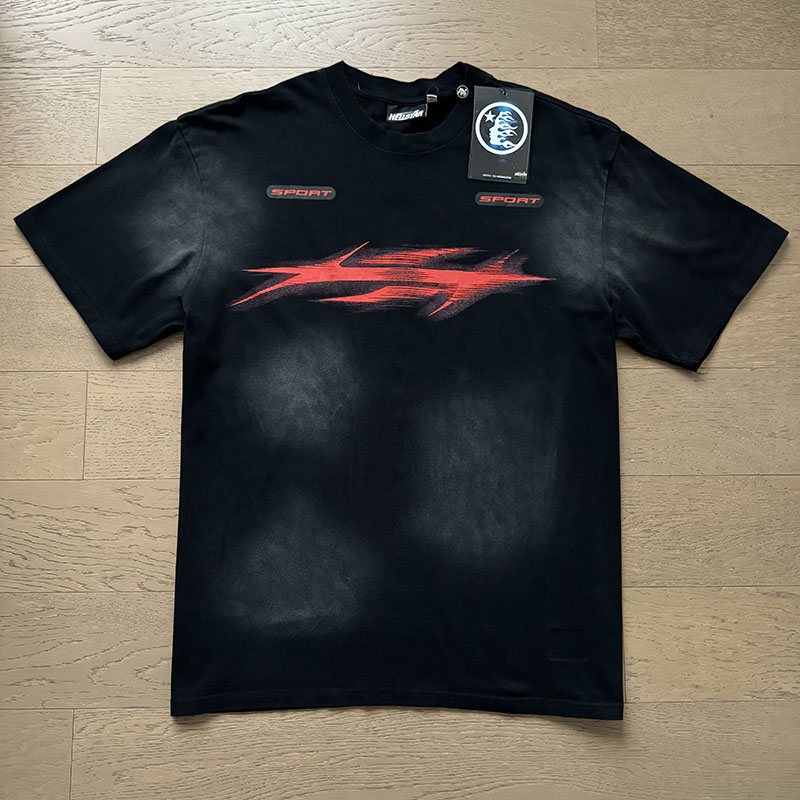 Hellstar Washed Black Sport Graphic T-Shirt & Shorts Set — front