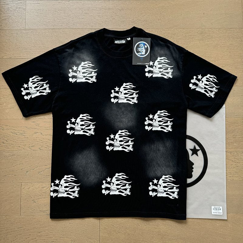 Hellstar Washed Black Flame Graphic Short-Sleeve Set — context