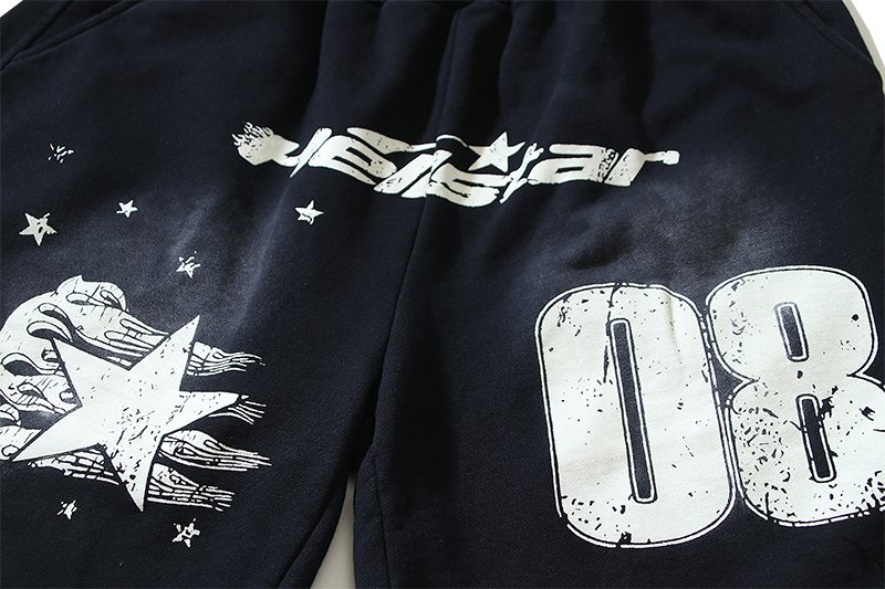 Hellstar 08 Graphic Washed Black Shorts — detail