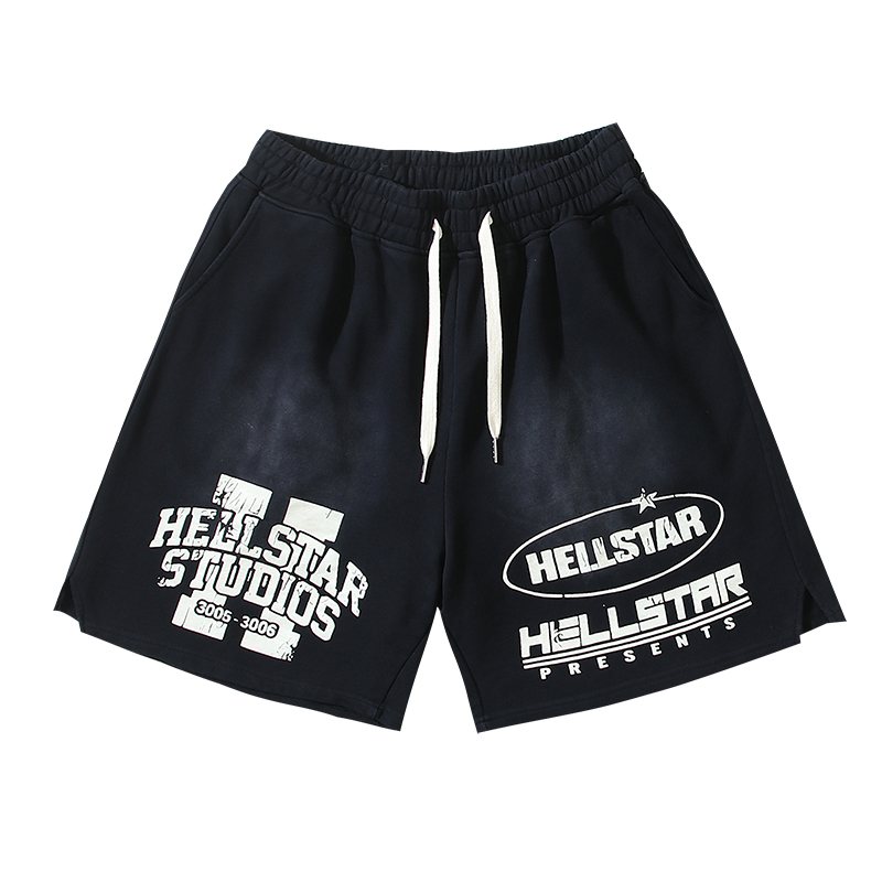 Hellstar 08 Graphic Washed Black Shorts — hero