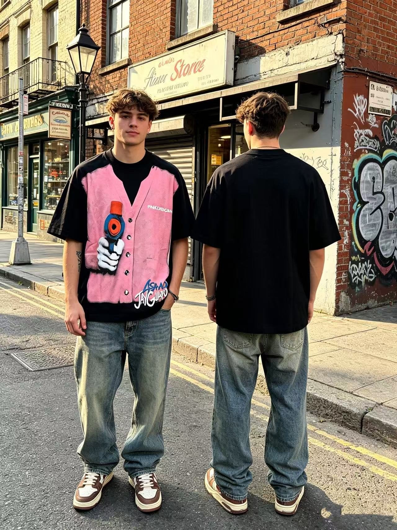 ASAALL Faux Cardigan Graphic T-Shirt — model