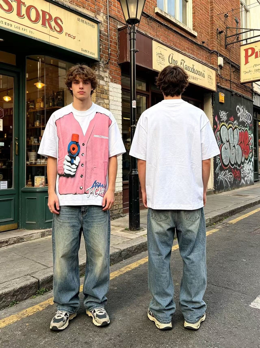 ASAALL Faux Cardigan Graphic T-Shirt — model