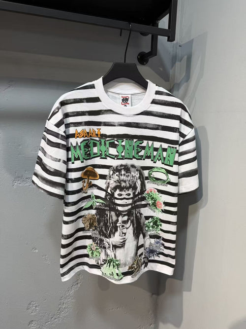 ASAALL Striped Front & Back Graphic T-Shirt — front