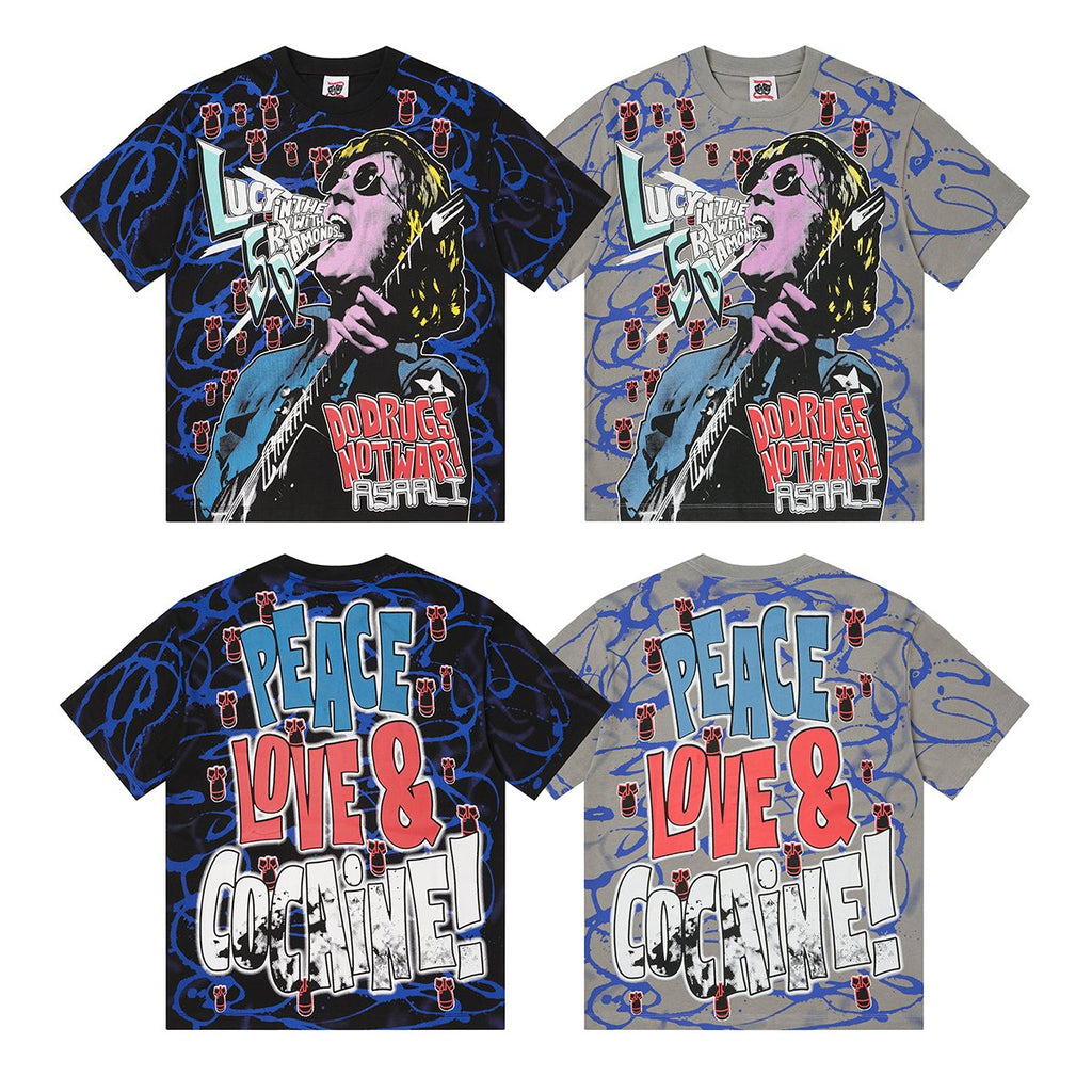 ASAALL Peace Love & Cocaine Singer Graphic T-Shirt — comparison