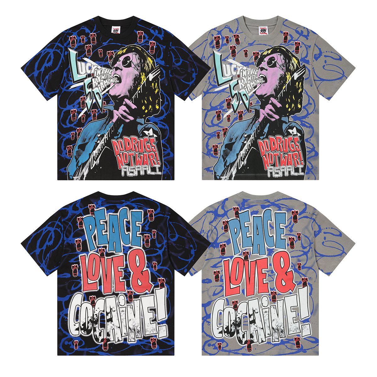 ASAALL Peace Love & Cocaine Singer Graphic T-Shirt — comparison