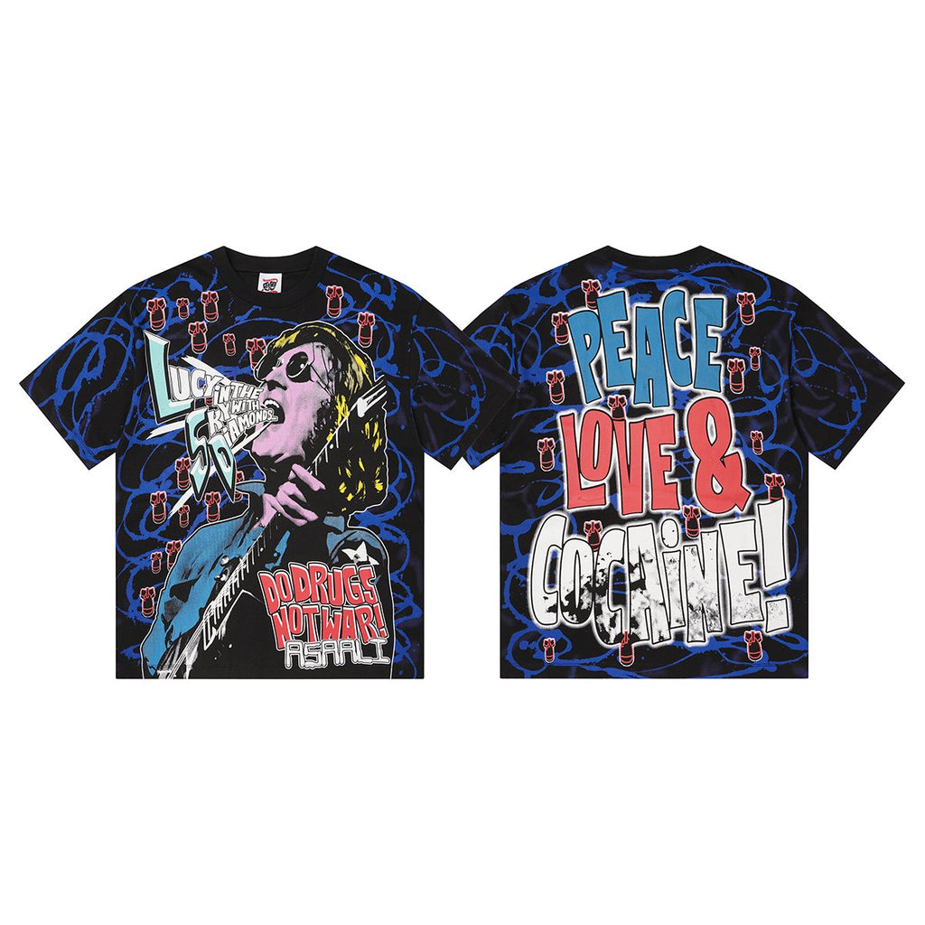 ASAALL Peace Love & Cocaine Singer Graphic T-Shirt — front