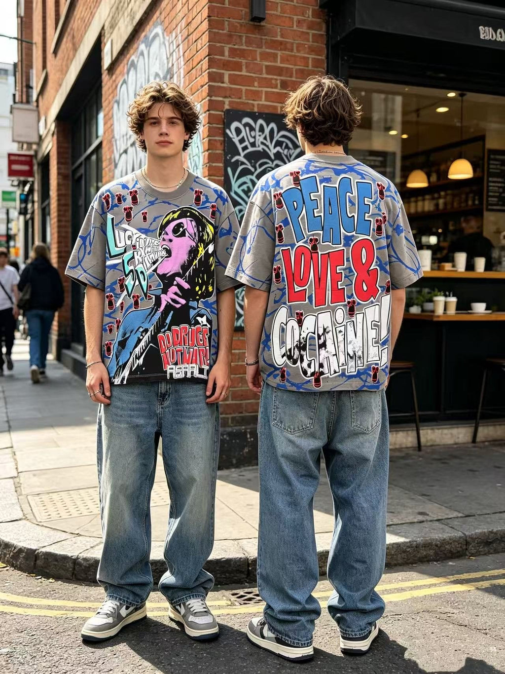 ASAALL Peace Love & Cocaine Singer Graphic T-Shirt — context