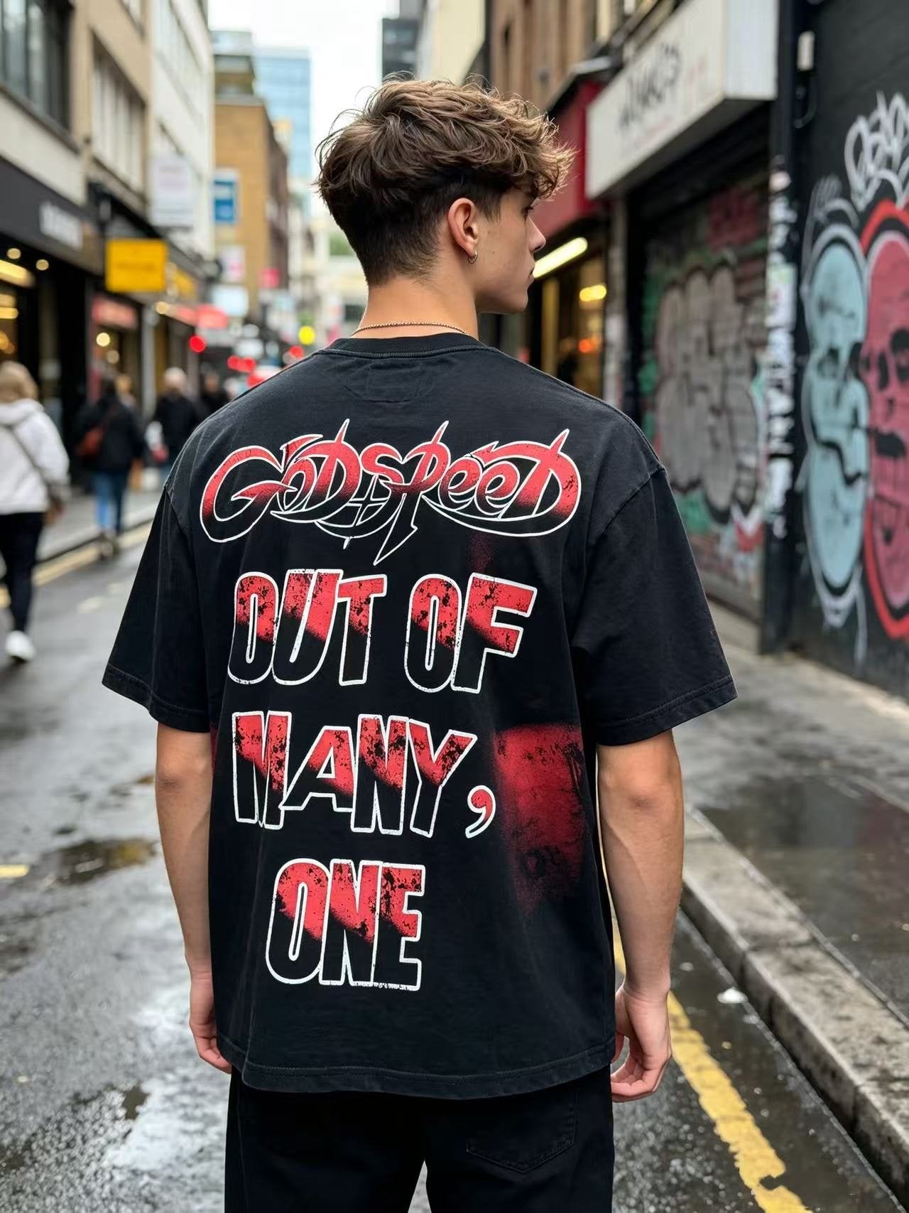 Godspeed Skull Graphic T-Shirt — model