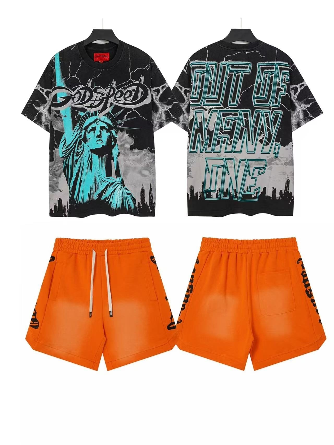 Godspeed Out of Many One Statue Tee and Shorts Set — front