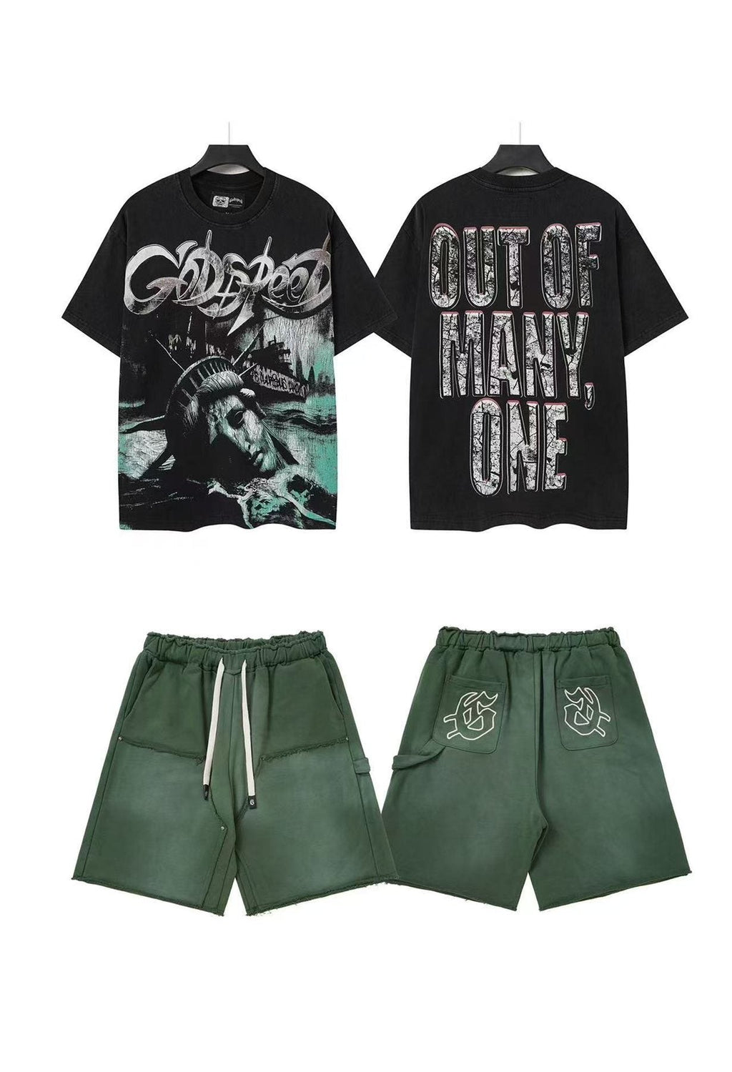 Godspeed Out of Many One Statue Tee and Shorts Set — front