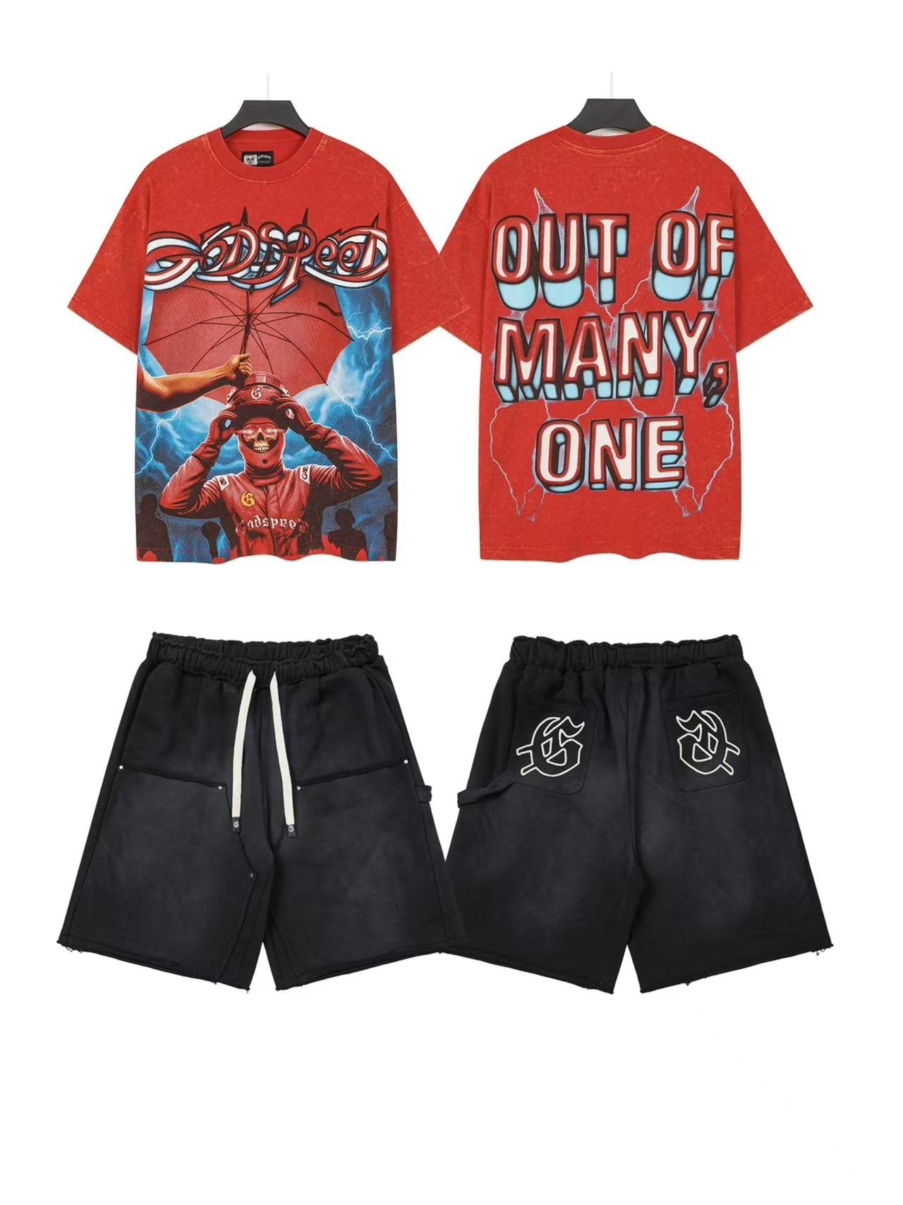 Godspeed Space Basketball Out Of Many One T-Shirt & Shorts Set — front