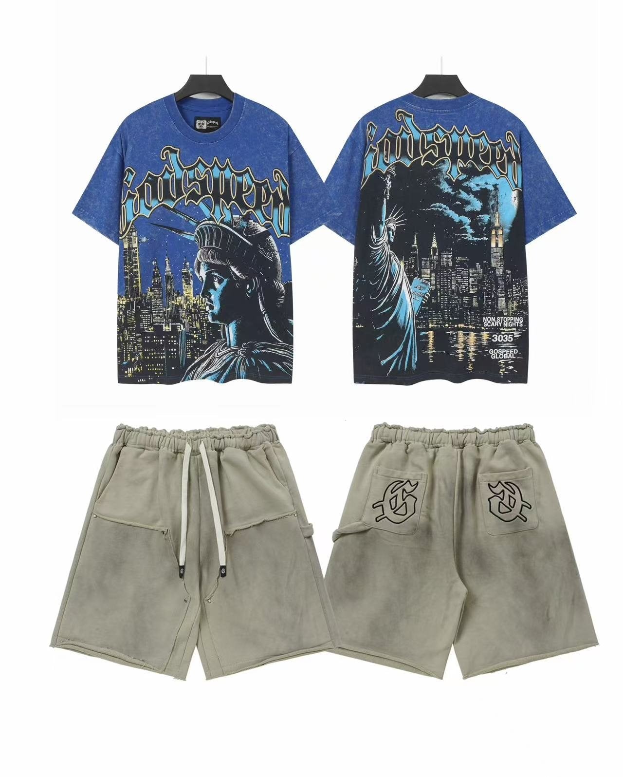 Godspeed Blue City Woman Graphic T-Shirt & Shorts Set — front