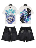 Godspeed Blue Skull Graphic T-Shirt and Shorts Set — front