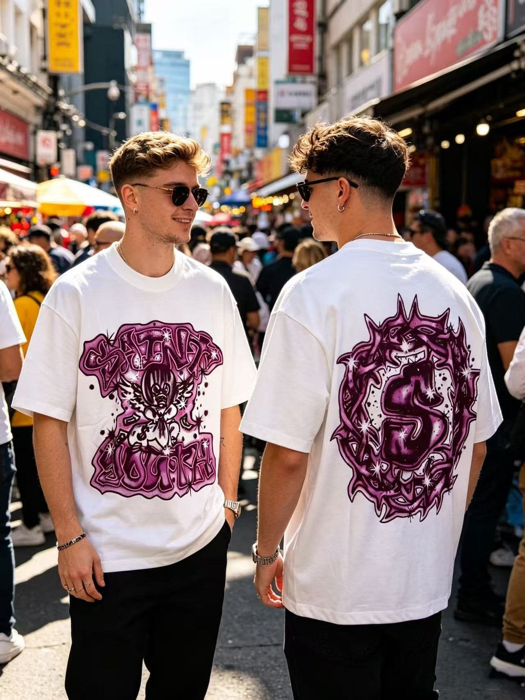 SAINT Rhinestone Front & Back Graphic T-Shirt — context