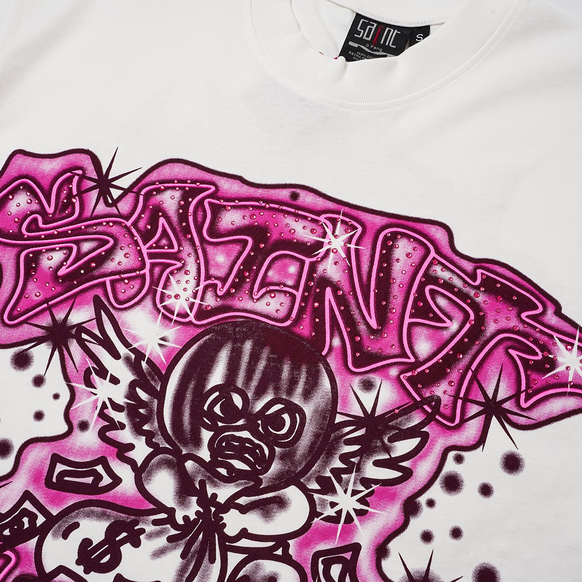 SAINT Rhinestone Front & Back Graphic T-Shirt — detail