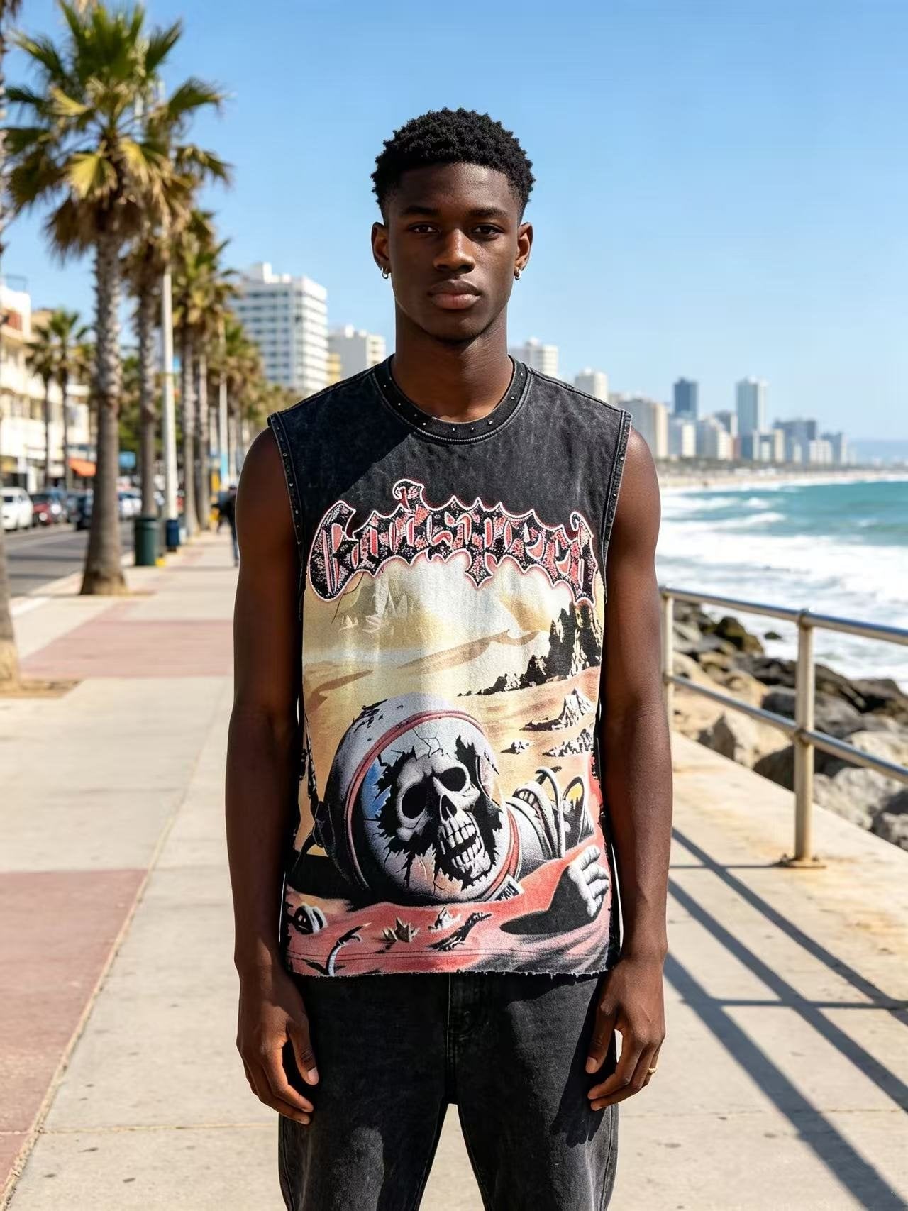 Godspeed Desert Skull Sleeveless T-Shirt — model