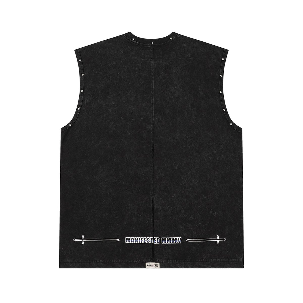 Godspeed Manifest Skull Studded Black Sleeveless T-Shirt — back