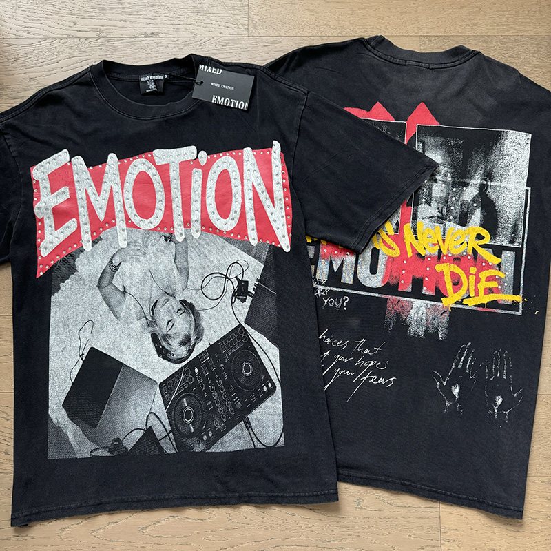 MIXED EMOTION Rhinestone Graphic T-Shirt — context