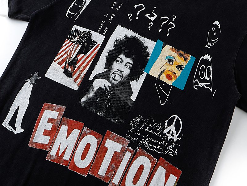 MIXED EMOTION Washed Black Graphic Ringer T-Shirt — detail