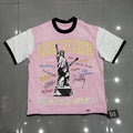 VARE ALL DAY Pink Contrast-Sleeve Graphic T-Shirt — hero